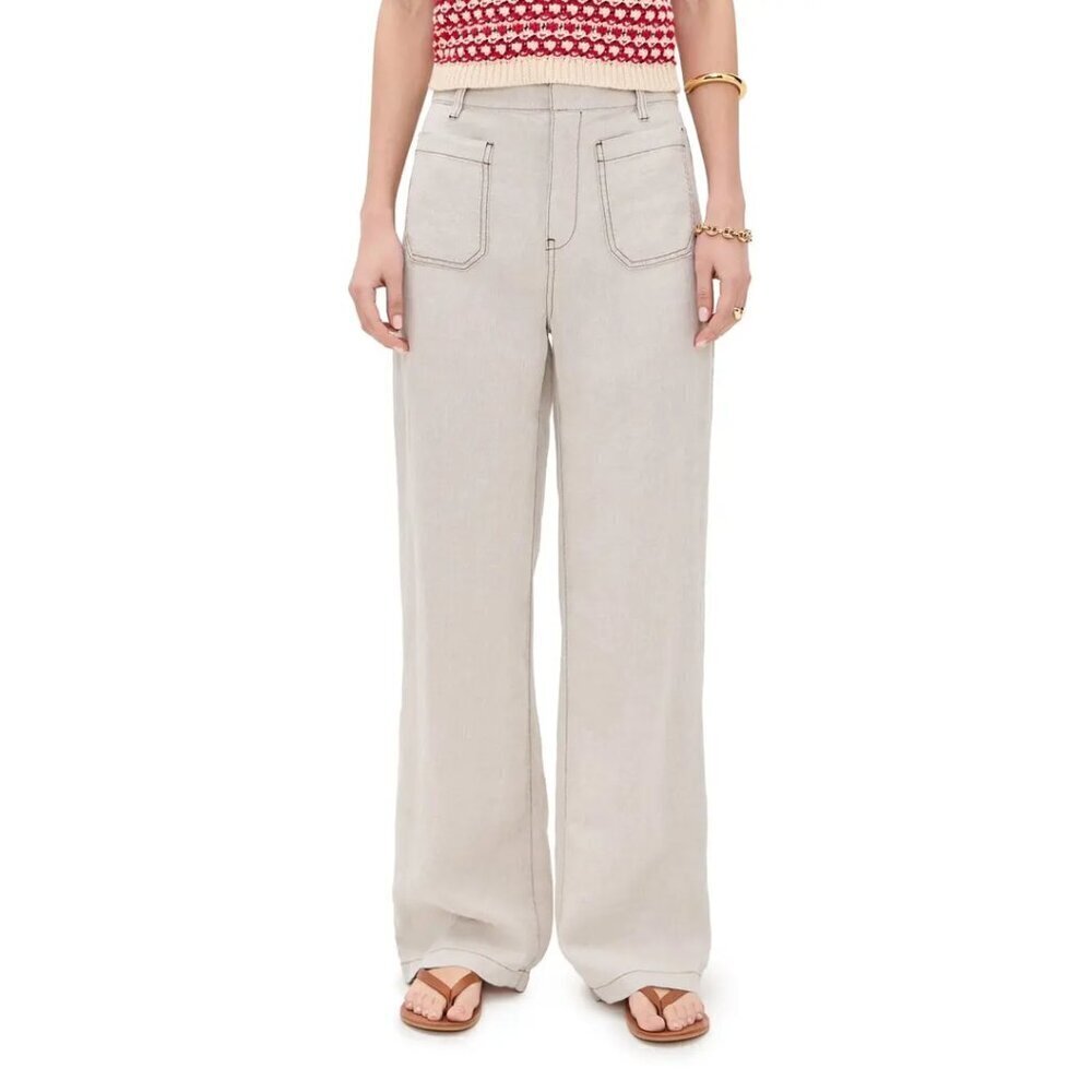 MADEWELL Patch Pocket Linen Flare Trousers in Oat Color Linen Size US 2 NWT